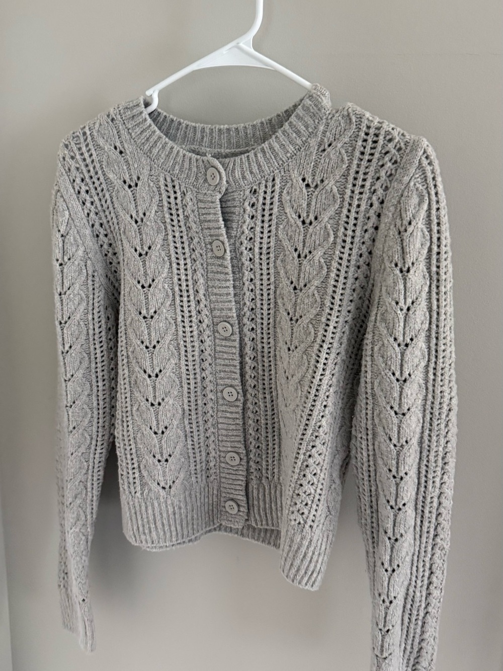Light Gray Cable Knit Button-Front Sweater Cardigan